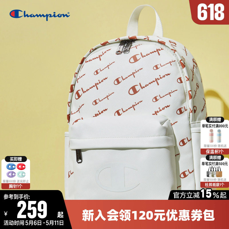 Champion冠军双肩包夏男时尚户外旅行通勤书包女白色运动休闲背包