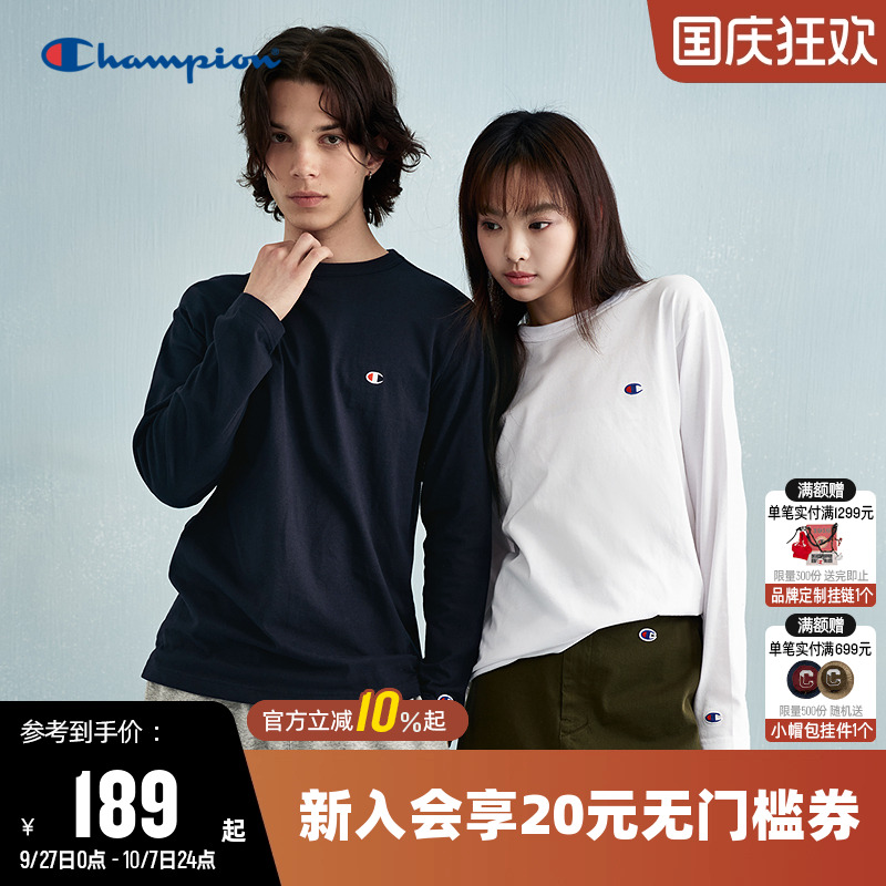 刺绣长袖T恤Champion冠军情侣
