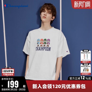 Champion冠军T恤女春季 上衣男潮 纯棉透气情侣橄榄球系列圆领短袖