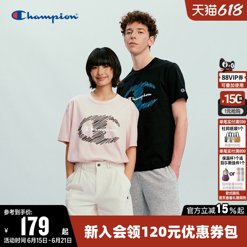 Champion冠军T恤女2026夏季新款情侣印花纯棉休闲圆领短袖上衣男