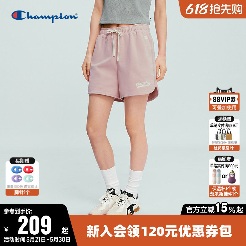 Champion冠军短裤女2026夏季新款纯棉直筒抽绳三分运动裤休闲裤子