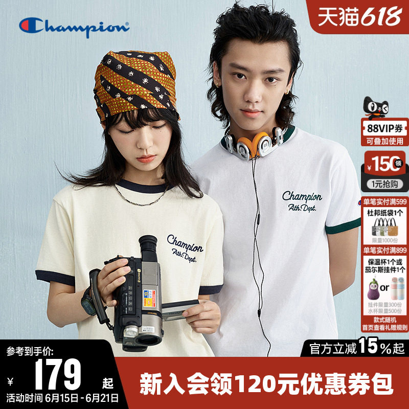Champion冠军T恤女2026夏季新款美式情侣撞色圆领纯棉短袖上衣男