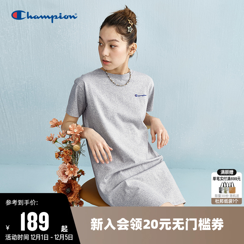 刺绣连衣裙Champion冠军圆领
