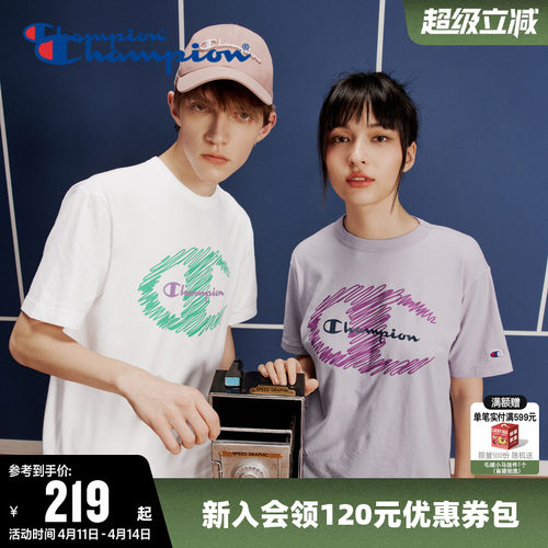 涂鸦短袖T恤Champion冠军情侣
