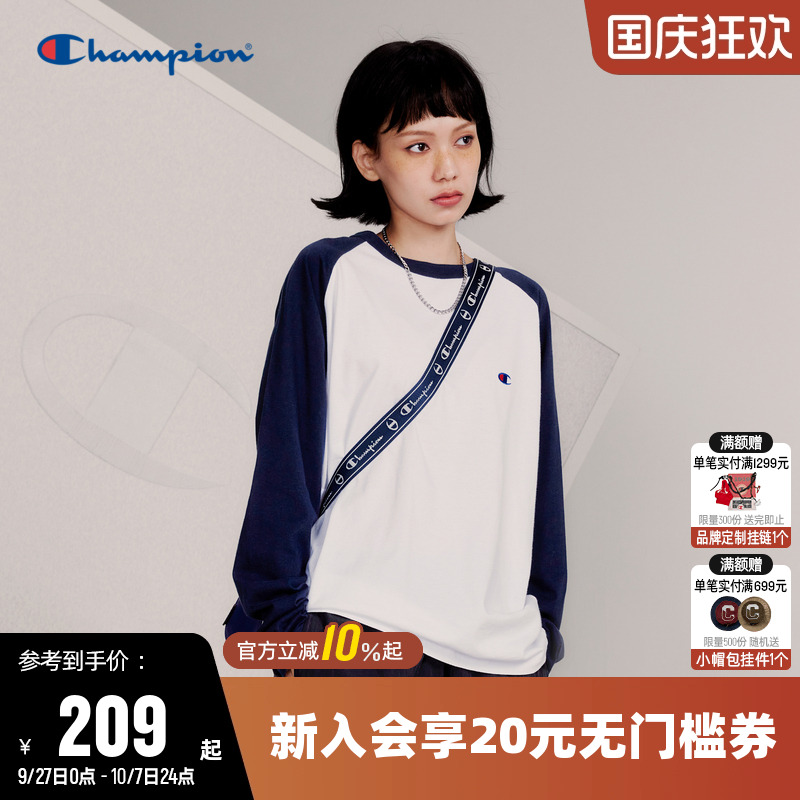 刺绣长袖T恤Champion冠军情侣