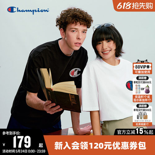 Champion冠军纯棉短袖圆领T恤男