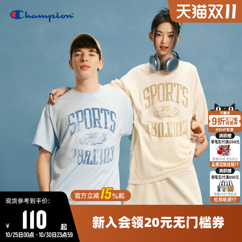 印花短袖T恤Champion冠军情侣