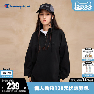 Champion冠军卫衣女春季纯色半拉链立领刺绣logo休闲宽松运动上衣