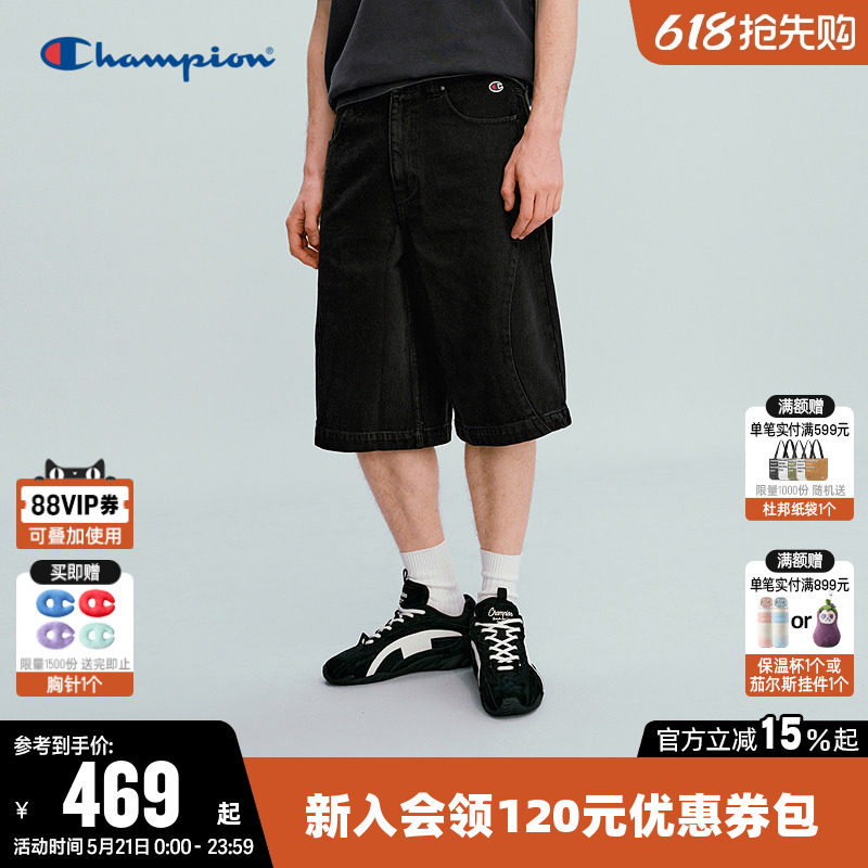 Champion冠军短裤男2026夏季新款纯棉牛仔中裤休闲梭织宽松裤子女