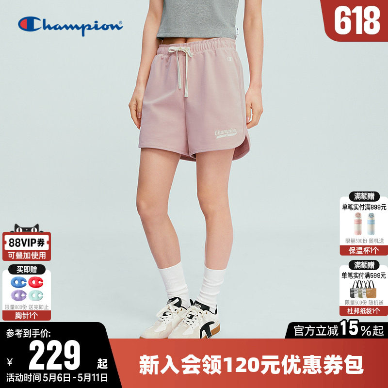 Champion冠军短裤女2026夏季新款纯棉直筒抽绳三分运动裤休闲裤子