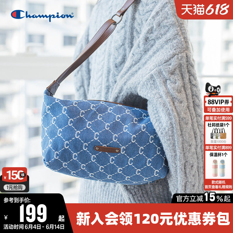 Champion冠军单肩背包2026春夏男女时尚钻C斜挎包满印老花包潮蓝