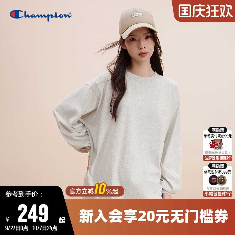 刺绣长袖T恤Champion冠军情侣