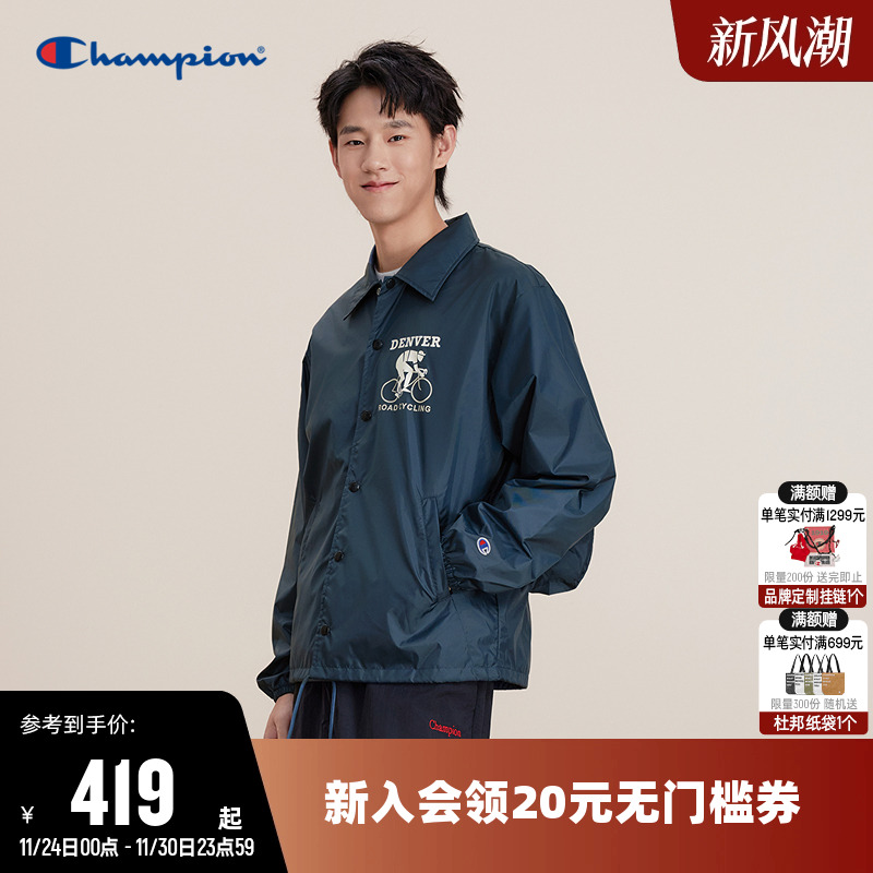 Champion冠军夹克男2025秋季新款后背大口袋趣味印花单排扣外套女