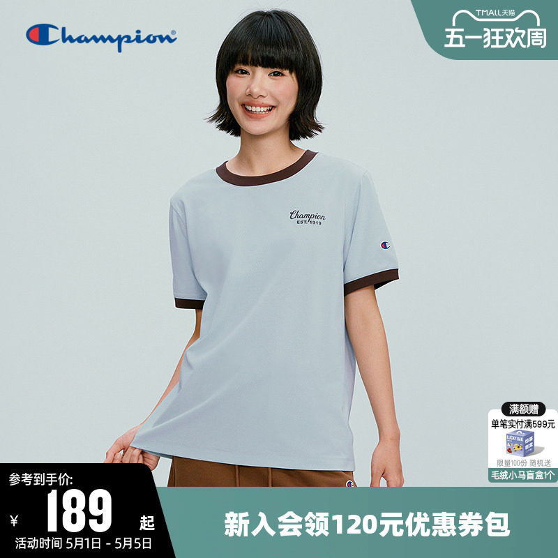Champion冠军T恤女2026夏季新款印花logo拼色休闲圆领短袖上衣潮