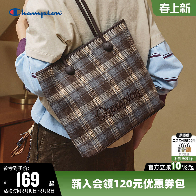 Champion冠军托特包男女情侣大容量时尚复古通勤单肩背包手提包