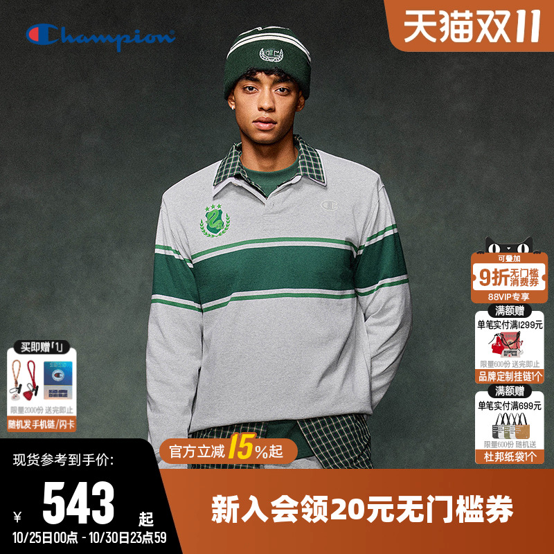 Champion冠军长袖POLO衫T恤男