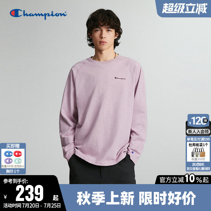 Champion冠军T恤女2026秋季新款情侣纯棉休闲宽松圆领长袖上衣男