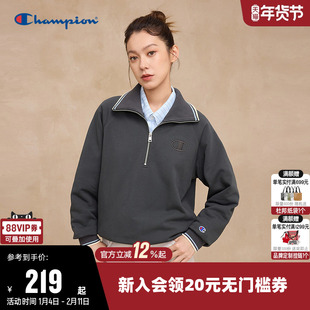 Champion冠军翻领卫衣女2025秋季新款半拉链休闲海军领宽松上衣潮