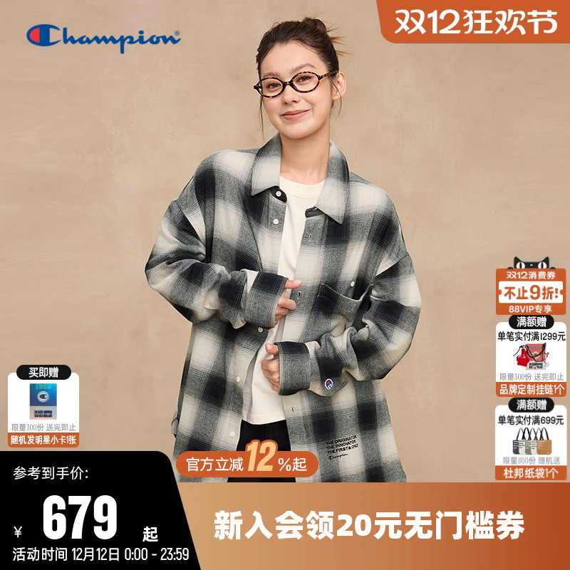 Champion冠军情侣格纹长袖衬衫