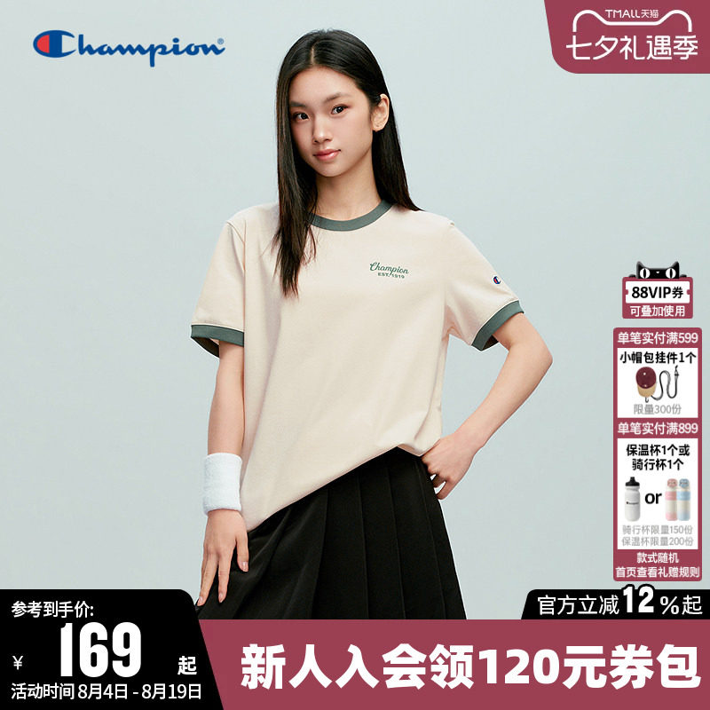 Champion冠军T恤女2026夏季新款印花logo撞色休闲圆领短袖上衣潮