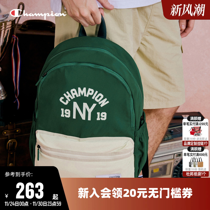 Champion冠军新款双肩背包女校园风经典书包男大容量电脑包运动包