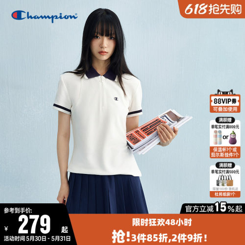 Champion冠军纯棉polo短袖T恤女