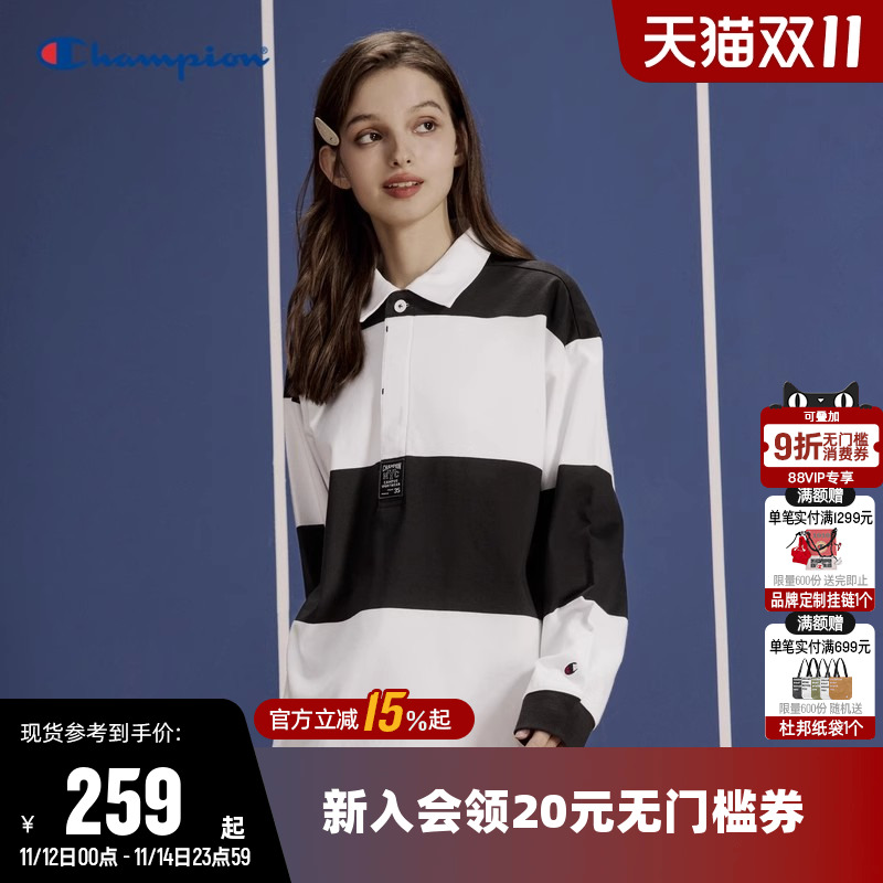 条纹长袖T恤Champion冠军撞色