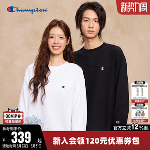 情侣纯棉圆领长袖 Champion冠军T恤女春季 上衣男潮 丁禹兮同款