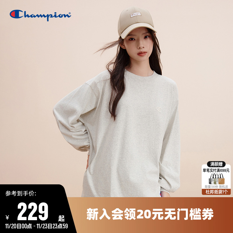 刺绣长袖T恤Champion冠军情侣