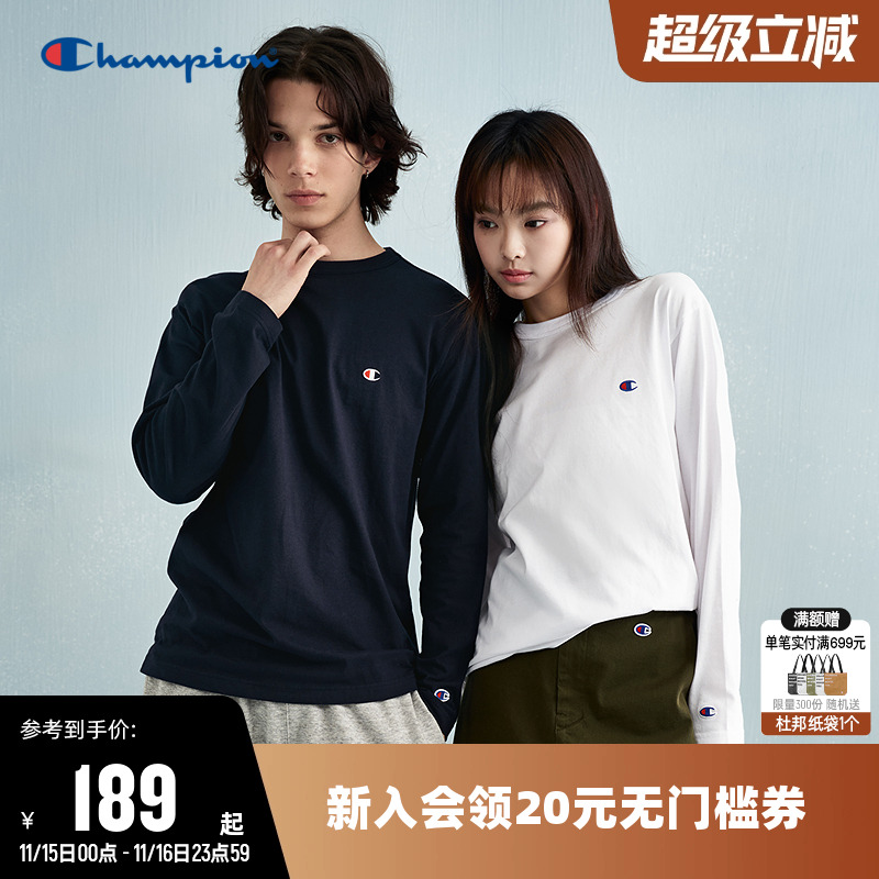 刺绣长袖T恤Champion冠军情侣