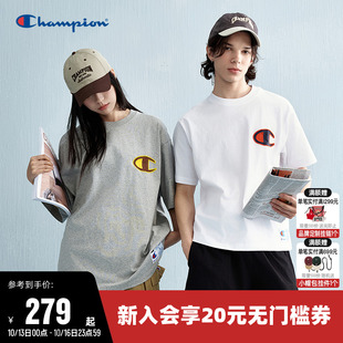上衣男 刺绣logo纯棉透气情侣短袖 Champion冠军T恤女2025夏季 新款