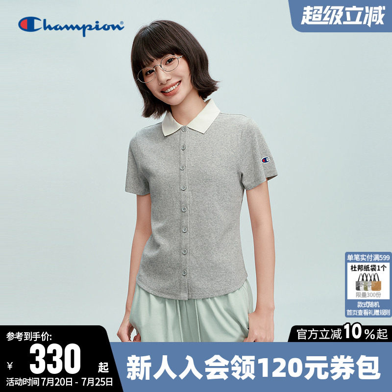 Champion冠军T恤女2026夏季新款撞色休闲修身短袖翻领POLO衫上衣