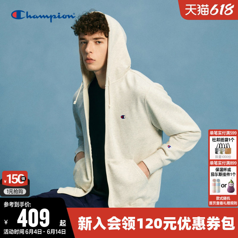 Champion冠军卫衣女春季情侣刺绣小C logo拉链开衫连帽休闲上衣男