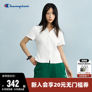 辣妹风休闲短袖 Champion冠军T恤女25夏季 修身 新款 上衣 翻领POLO衫