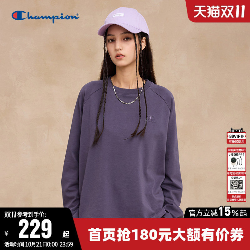 Champion冠军T恤女26秋季新款纯棉打底衫插肩袖圆领休闲长袖上衣