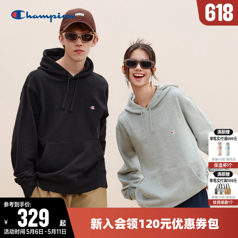 Champion冠军卫衣女春季情侣美式刺绣logo纯棉休闲连帽宽松上衣男