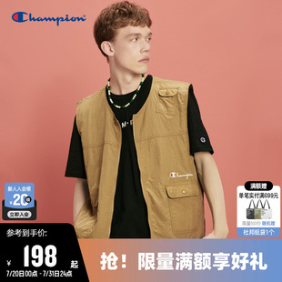 运动上衣女 刺绣草写LOGO潮牌无袖 Champion冠军马甲男2024夏季 新款