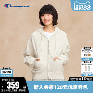 Champion冠军卫衣女春季纯棉拉链开衫外套纯色休闲简约连帽上衣潮