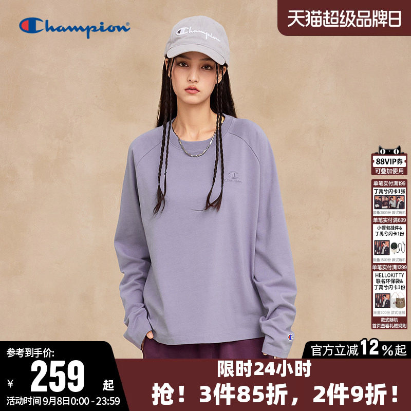 Champion冠军T恤女26秋季新款纯棉插肩袖休闲圆领宽松长袖上衣潮
