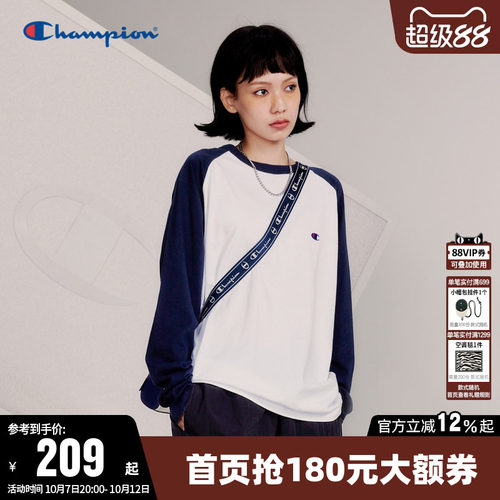 刺绣长袖T恤Champion冠军情侣