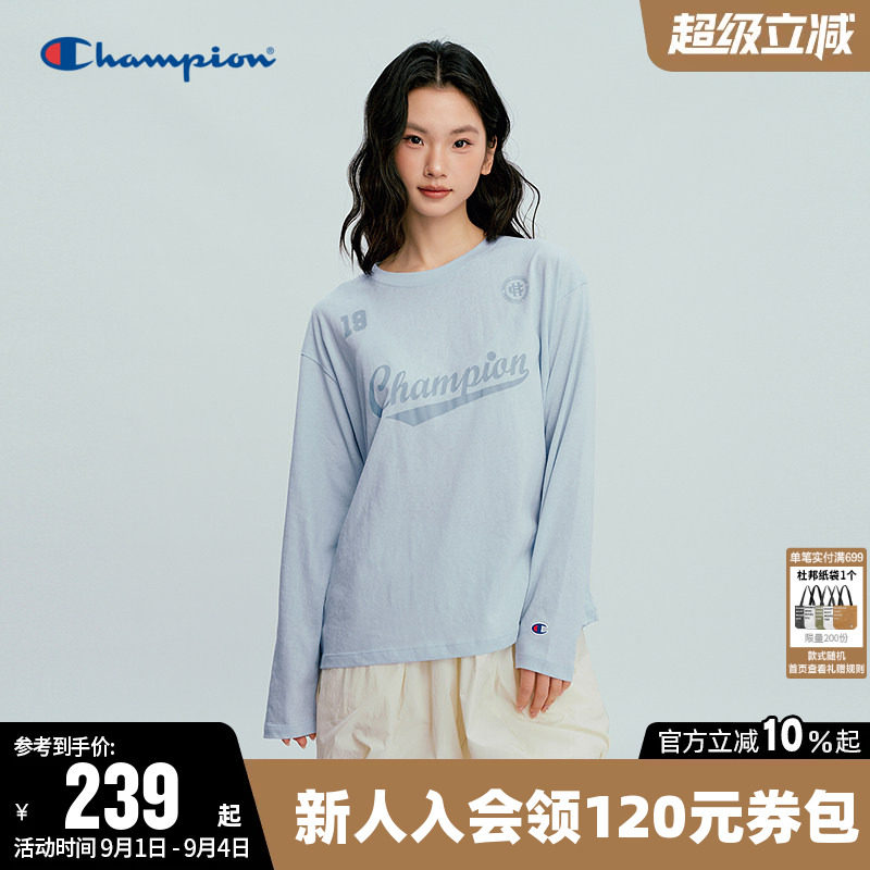 Champion冠军休闲圆领长袖T恤女图片