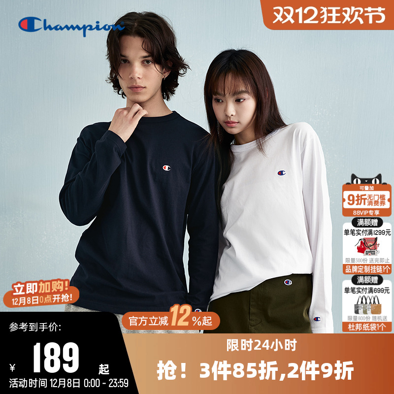 刺绣长袖T恤Champion冠军情侣