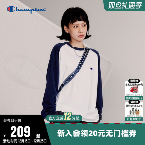 刺绣长袖T恤Champion冠军情侣