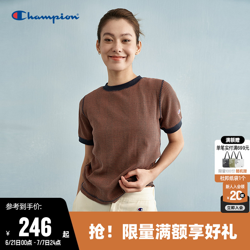 Champion冠军拼色针织短袖T恤女