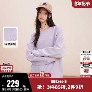 Champion冠军卫衣女冬季草写logo刺绣加绒纯色休闲圆领运动上衣潮