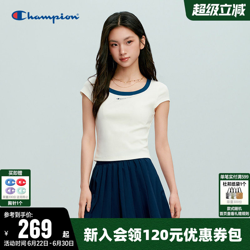 Champion冠军休闲修身短袖T恤女