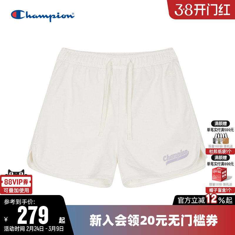 Champion冠军短裤女2026春季新款纯棉直筒抽绳三分运动裤休闲裤子
