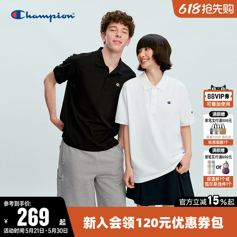 Champion冠军T恤女2026夏季新款情侣休闲宽松POLO衫短袖上衣男潮