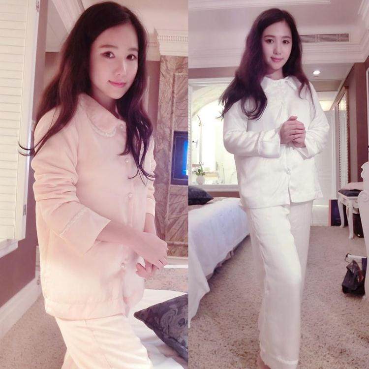 刘美人刘钰懿真丝睡衣女冬加绒加厚珊瑚绒保暖三件套装家居服秋冬