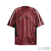 美式 球衣短袖 宽松hiphop运动衫 MAMMJUDX嘉衣库夏季 个性 pu皮拼接T